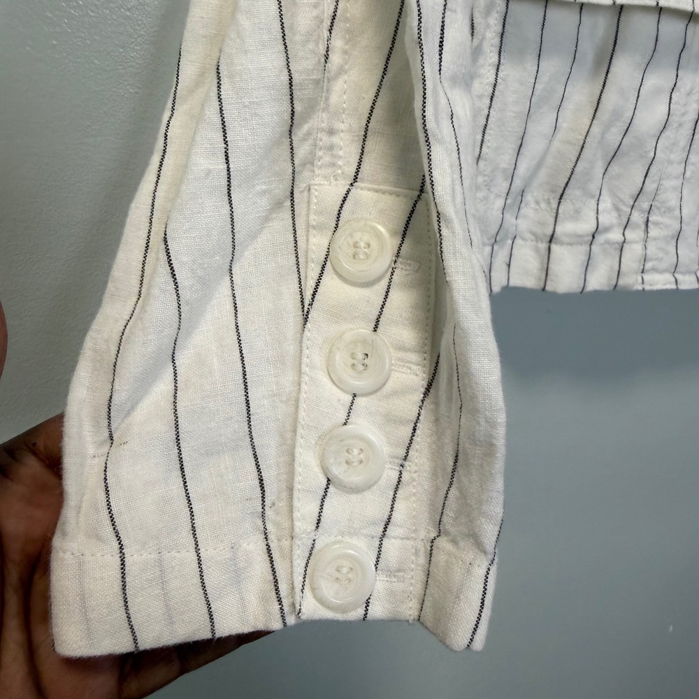 Betty Barclay Collection White Pinstripe 100% Linen Blazer Jacket Size 10 - Picture 3 of 8